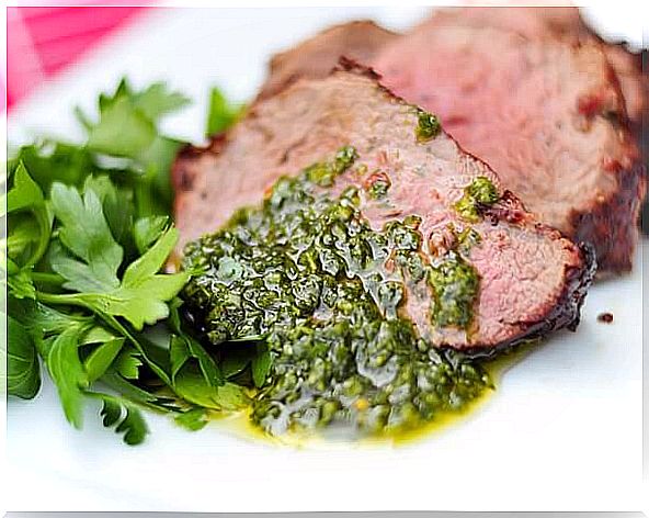 Beef with chimichurri sauce