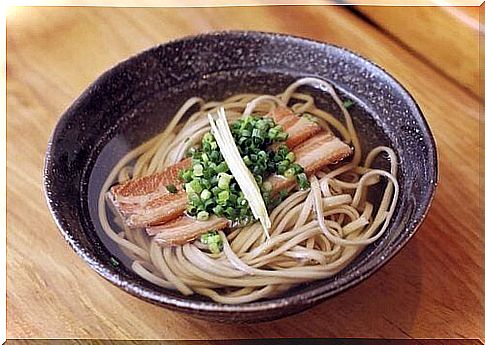 Noodle soup with bacon