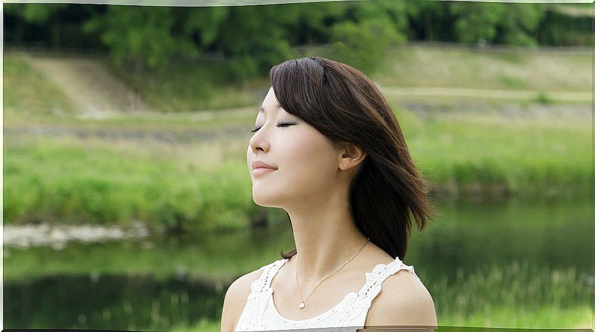 japanese woman breathing deeply